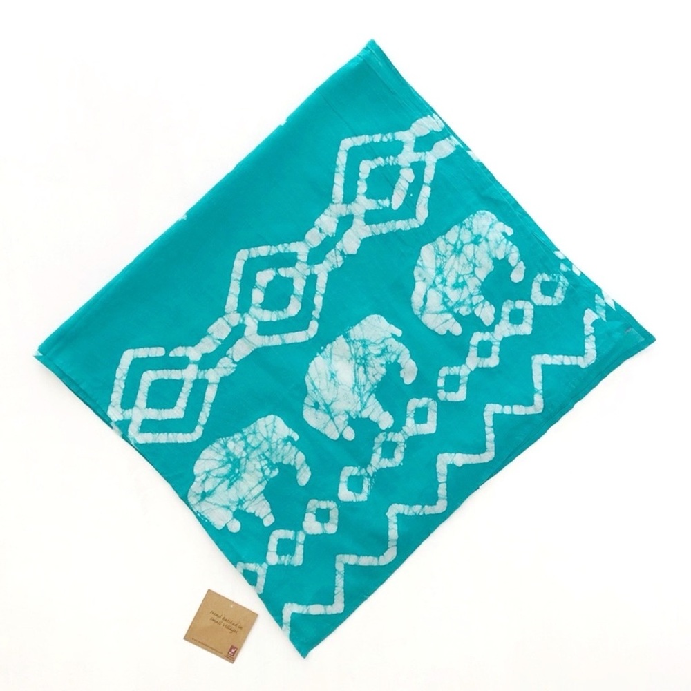 NWT Art Studio Company Batik Hand Painted Teal Buffalo Print Cotton Scarf